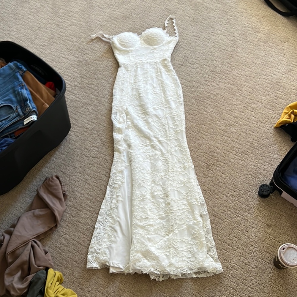 White Long Slit Dress